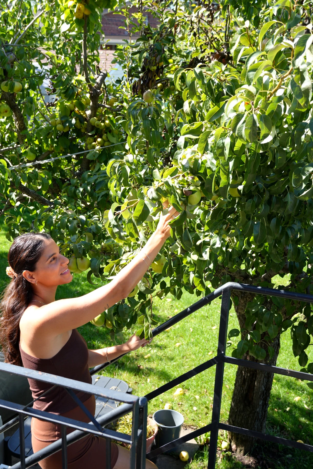 Christina Abrol gathering fruit outdoors